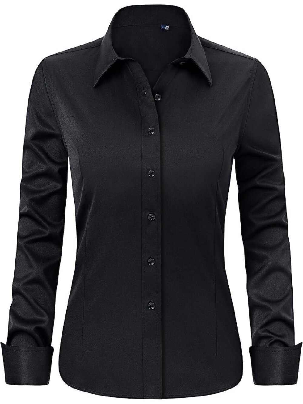 Women's Black Button Down Shirt Wrinkle Free Stretch Long Sleeve Work Shirts